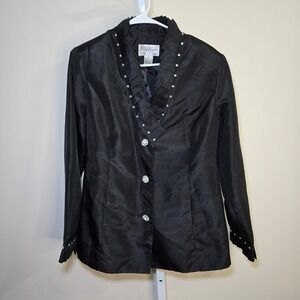 Tally Taylor Ladies sz 12‎ Rhinestone Blazer Party Jacket Embellished Black